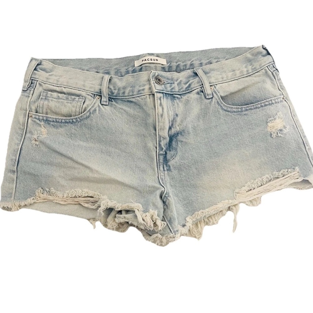 Pacsun High Rise Festival Short Distressed Denim Light Wash Cutoff Size 28